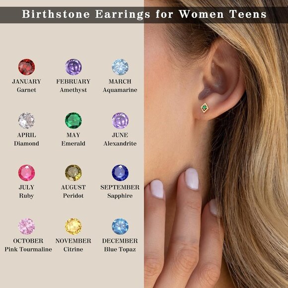 Elegant April Birthstone Gold Cubic Zirconia Stud Earrings with Unique Birthston - Picture 6 of 7